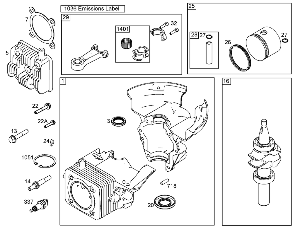 Cylinder, Piston, And Connecting Rod Assemblies Briggs And Stratton 084233-0198-E1 Diagram and Parts List for 33006 260000001 - 260999999 Lawn Boy Snow Blower